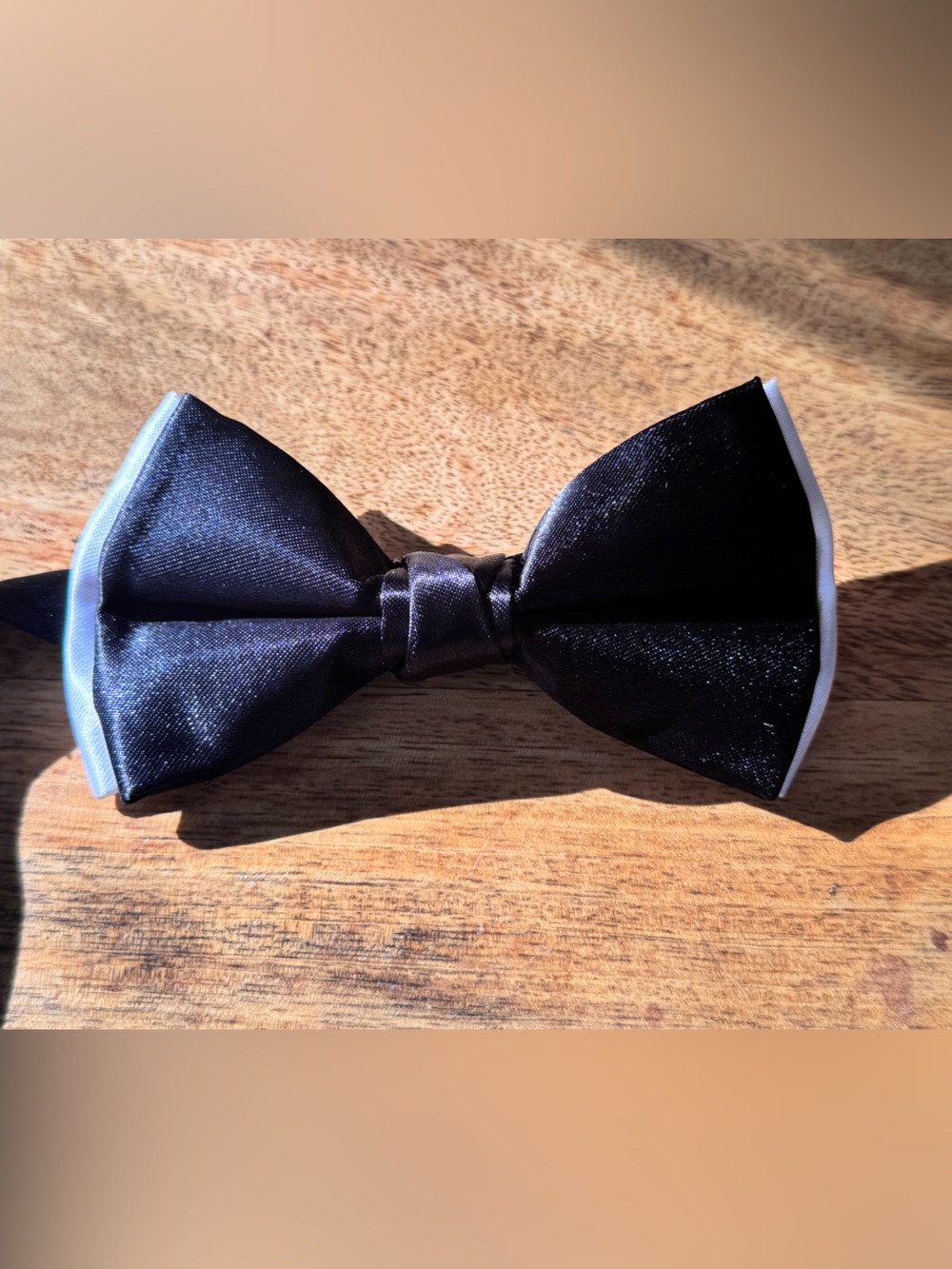 Classic Black Satin Bow Tie with White Trim